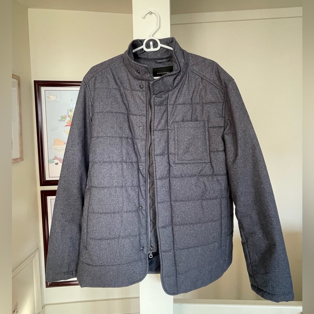 Banana Republic Men’s Lightweight Quilted Coat - M - Gray Blue